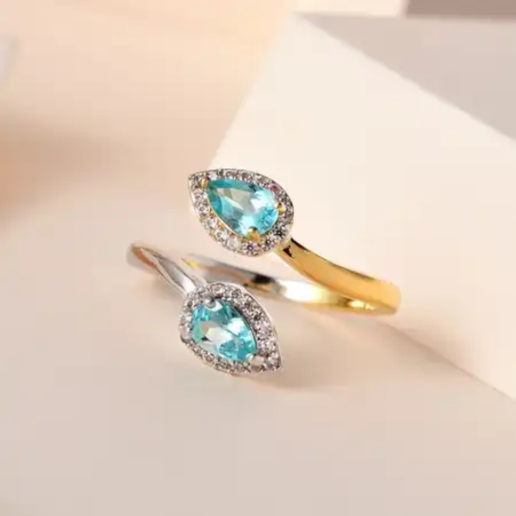 D'Joy Jewelry - Madagascar Paraiba Aqua&Green Apatite Ring YG/Platinum over Sterling silver
